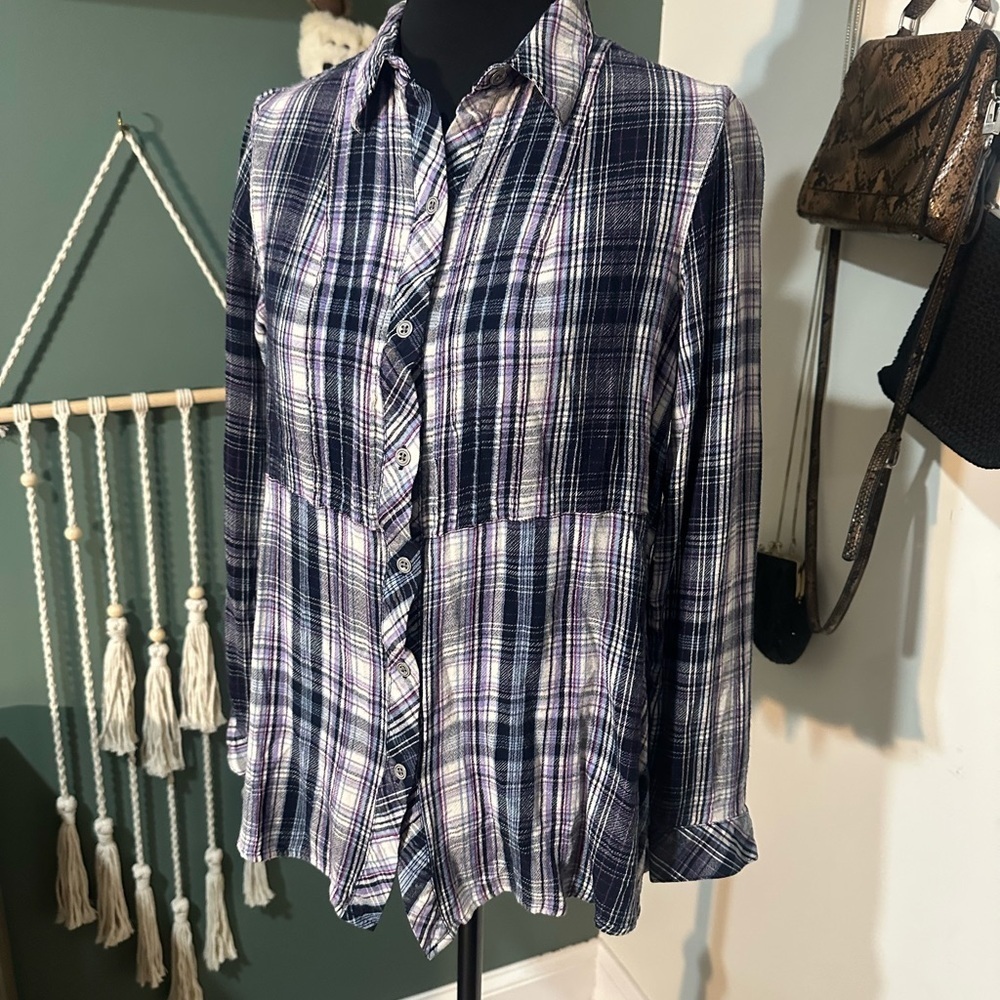 💕J. Jill Purple and Black Plaid Shirt Size Small Petite